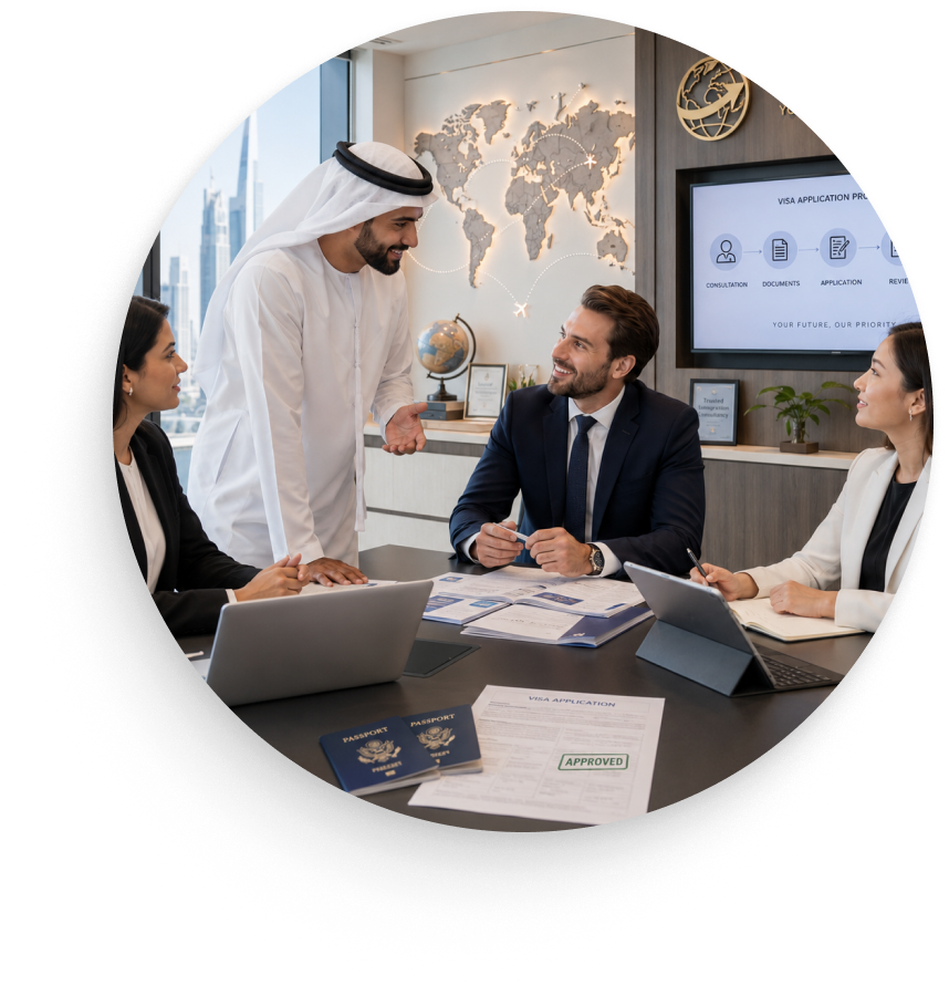 Corporate travel consultants assisting business clients