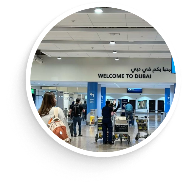Business travellers arriving at Dubai airport
